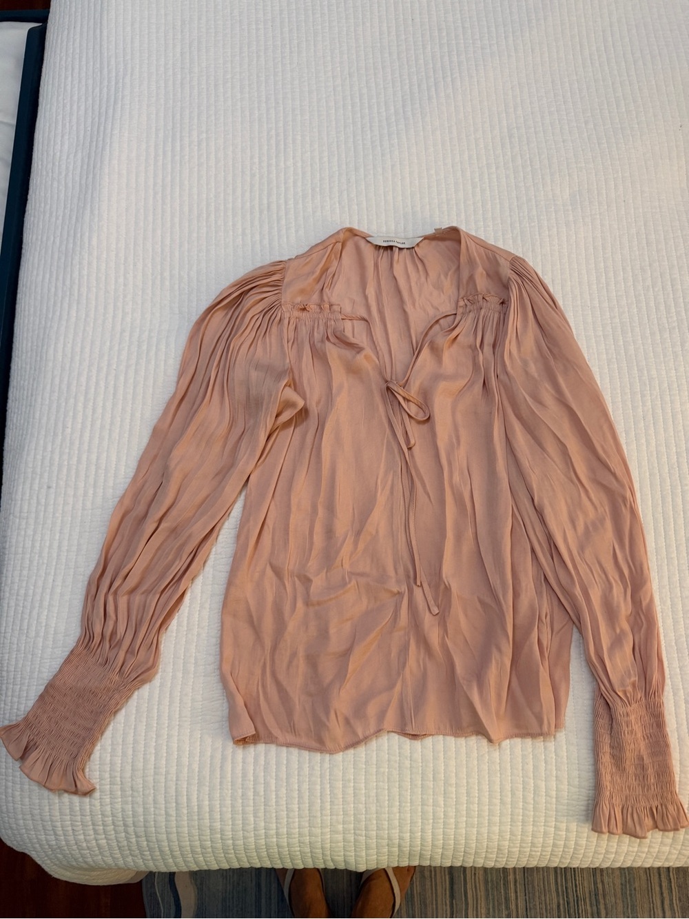 Rebecca Taylor Blush Pink Smocked Puff Sleeve Blouse XS